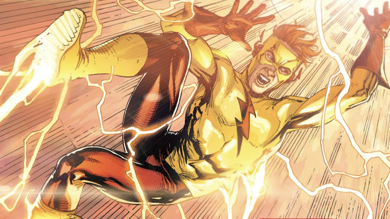 Wally West falling through the Speed Force