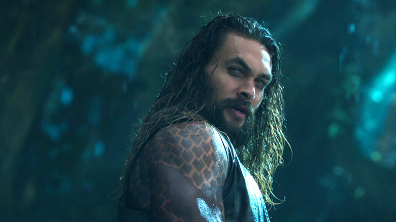 Jason Momoa raises an eyebrow as Aquaman in Aquaman