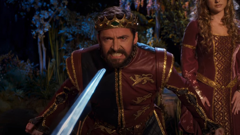 Hugh Jackman pretends to be Wolverine in "Night at the Museum: Secret of the Tomb" (2014)