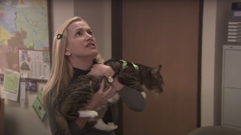 Angela holding a cat on The Office