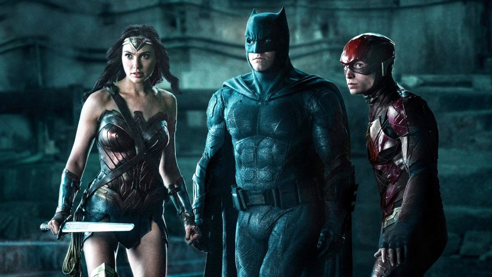 Gal Gadot as Wonder Woman, Ben Affleck as Batman, and Ezra Miller as the Flash in Justice League