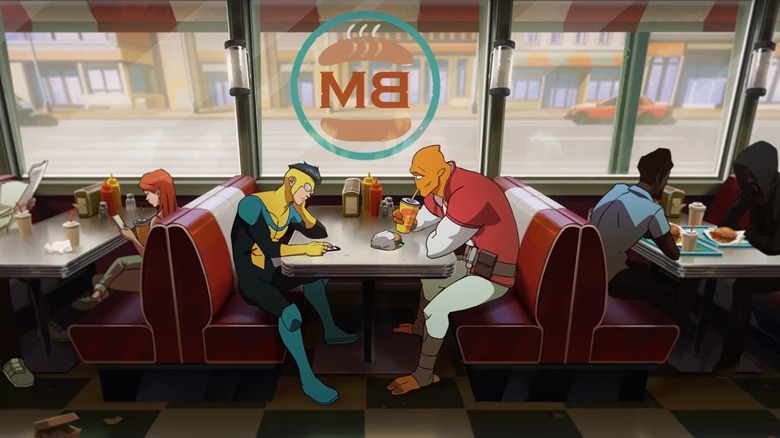 Invincible and Allen talking in burger shop