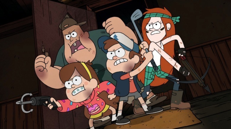 The Pines twins, Sous, and Wendy ready to do battle in Gravity Falls