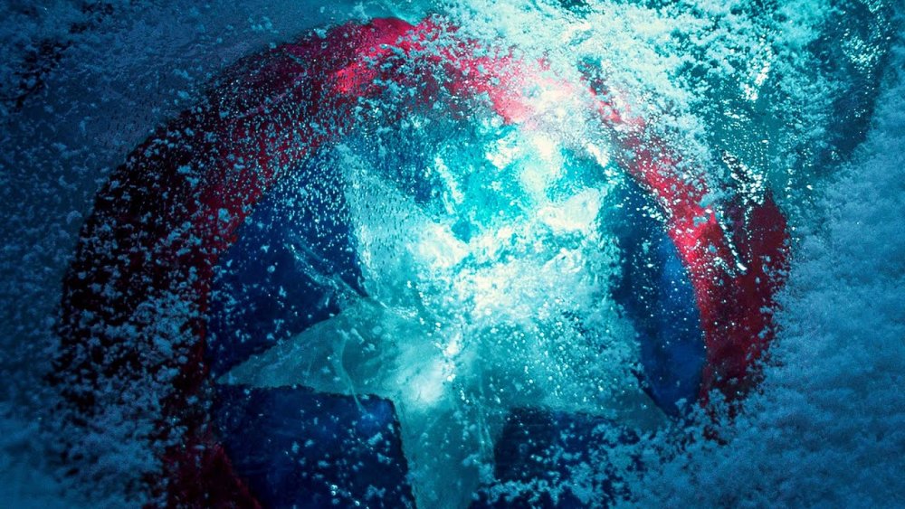 Captain America's shield frozen in ice