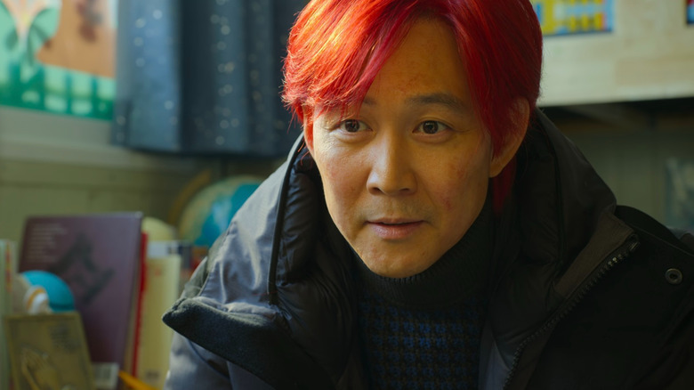 Gi-hun with red hair in "Squid Game" (2021)