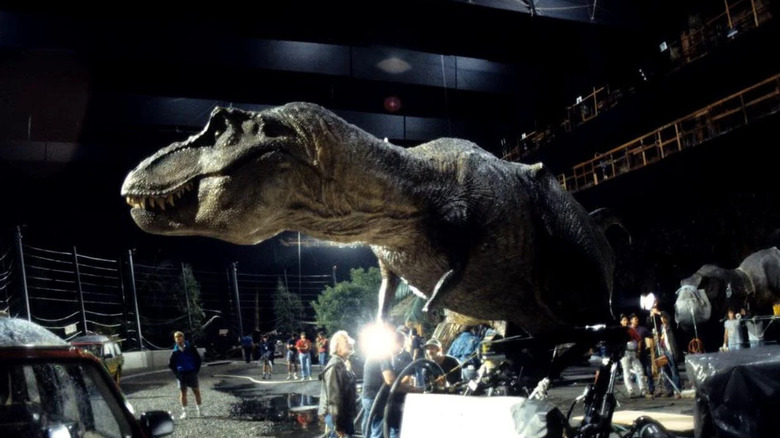 T-Rex animatronic on set (1993)