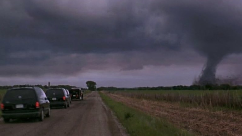 Trucks chasing tornado