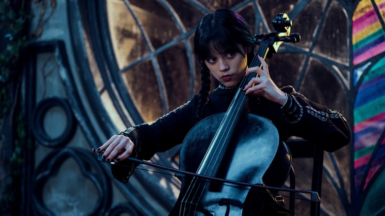 Wednesday Addams plays the cello