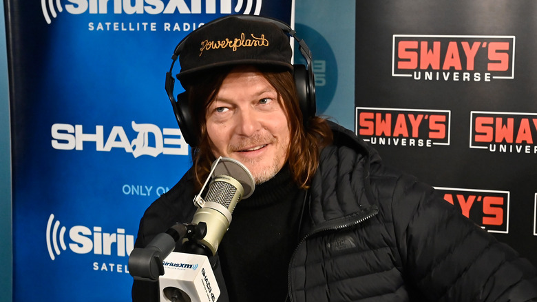 Norman Reedus at radio microphone