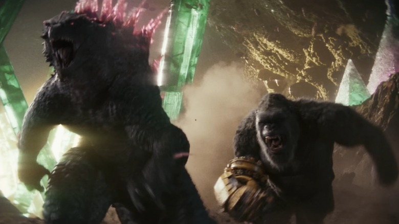 Godzilla and Kong running