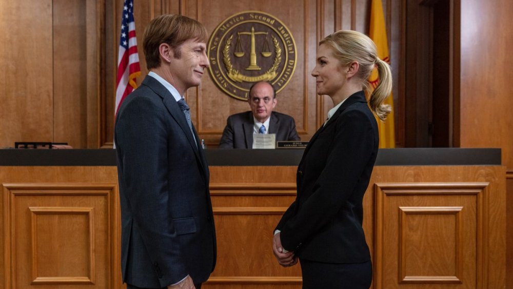 Bob Odenkirk as Jimmy McGill and Rhea Seehorn as Kim Wexler on Better Call Saul