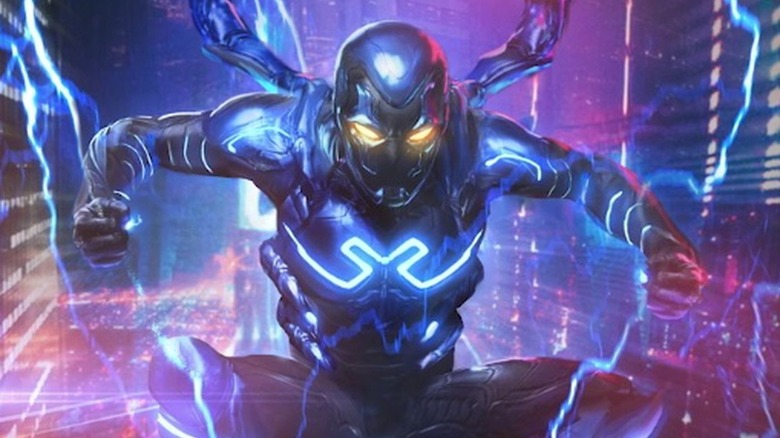 Blue Beetle with lightning shooting out