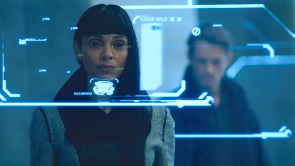 Tamara Taylor and Joel Kinnaman in season 1 of Altered Carbon