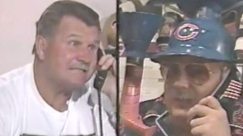 Mike Ditka talking to Farley on the phone in a Superfans sketch