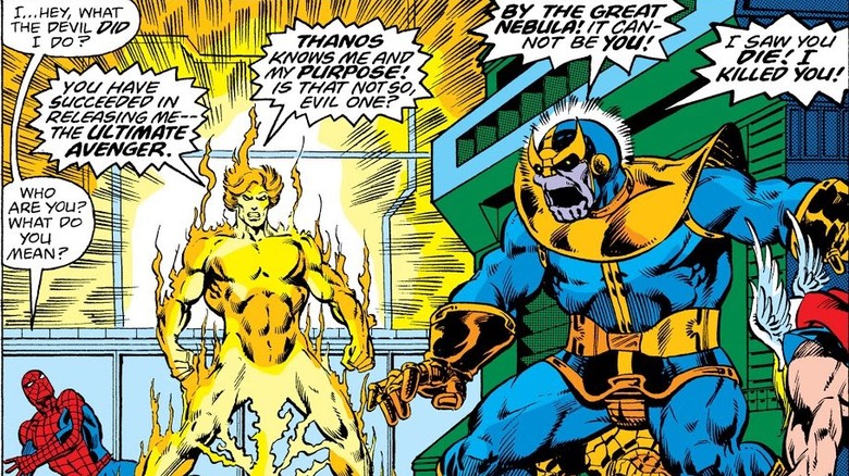 Warlock about to kill Thanos in 1977's Marvel Two-In-One Annual #2