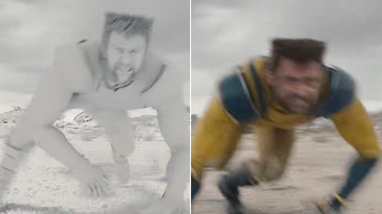 Side-by-side comparison of the CGI model of Wolverine before and after being fully rendered in Deadpool & Wolverine