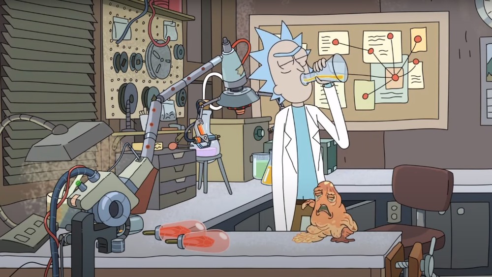 Rick drinks in Rick and Morty