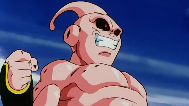 Majin Buu smiling, ready to fight