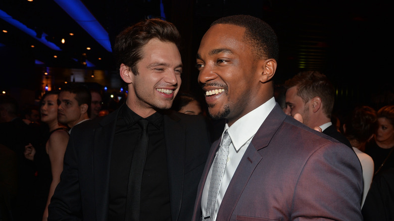 Sebastian Stan and Anthony Mackie laughing