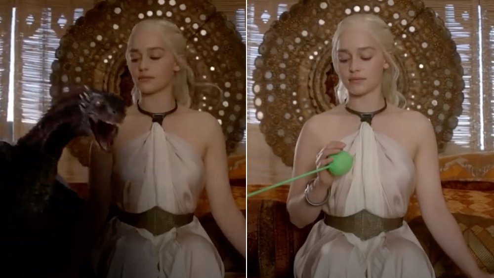 Dany pets Drogon before and after