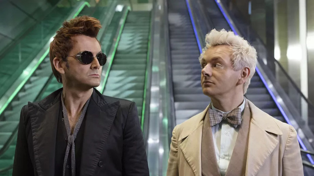 Crowley and Aziraphale and some escalators