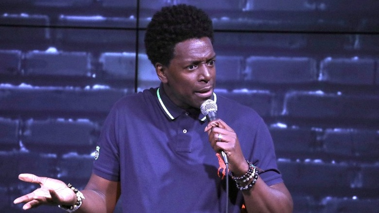 Dean Edwards performing standup