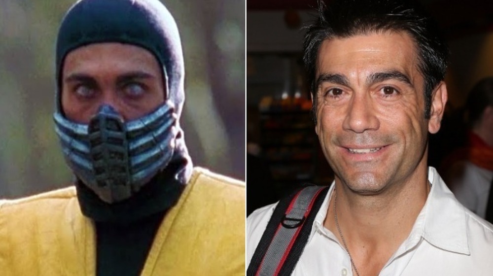 Chris Casamassa as Scorpion in Mortal Kombat (left), at a movie premiere in 2013 (right)