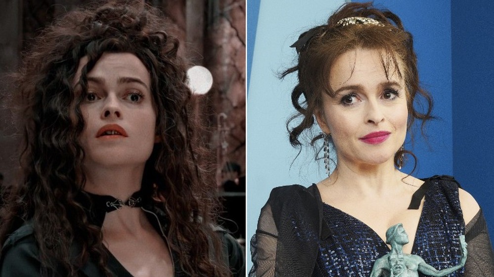 Helena Bonham Carter in Harry Potter (L) and more recently (R)