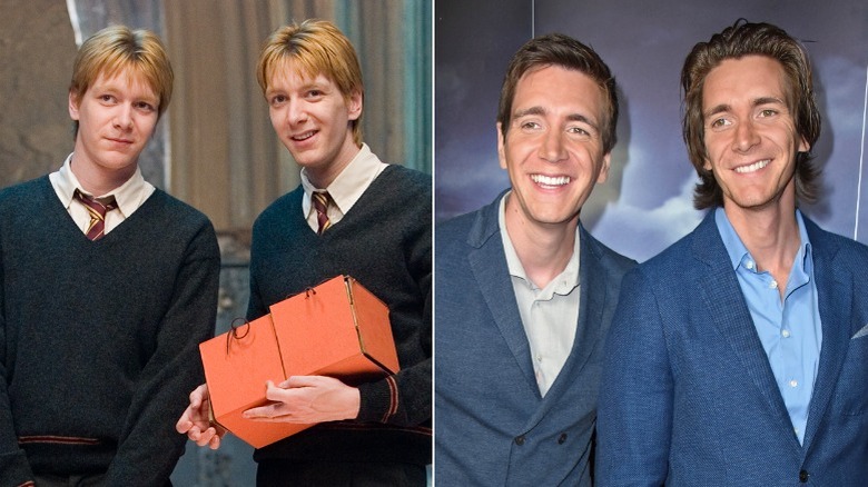 Fred and George Weasley left, Oliver and James Phelp right