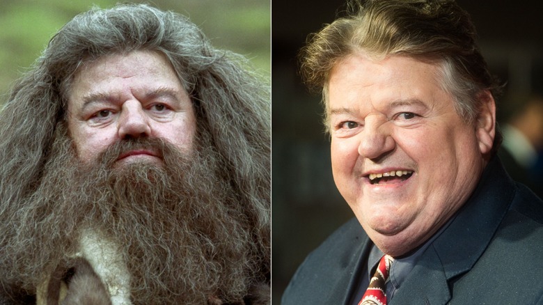 Hagrid left, Robbie Coltrane right