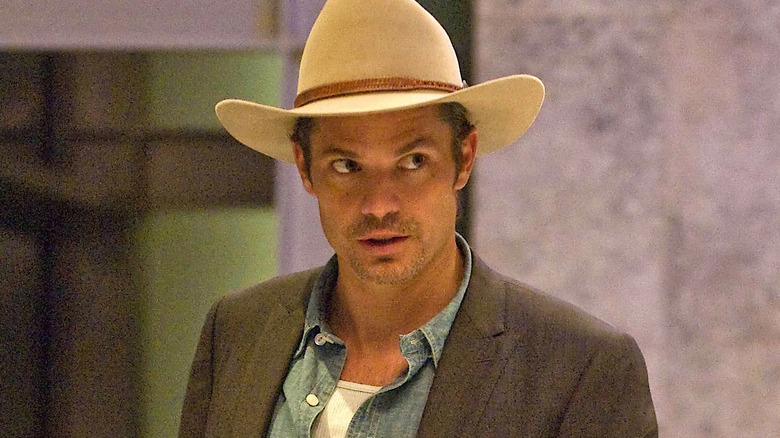 Raylan with a worried expression in "Justified."