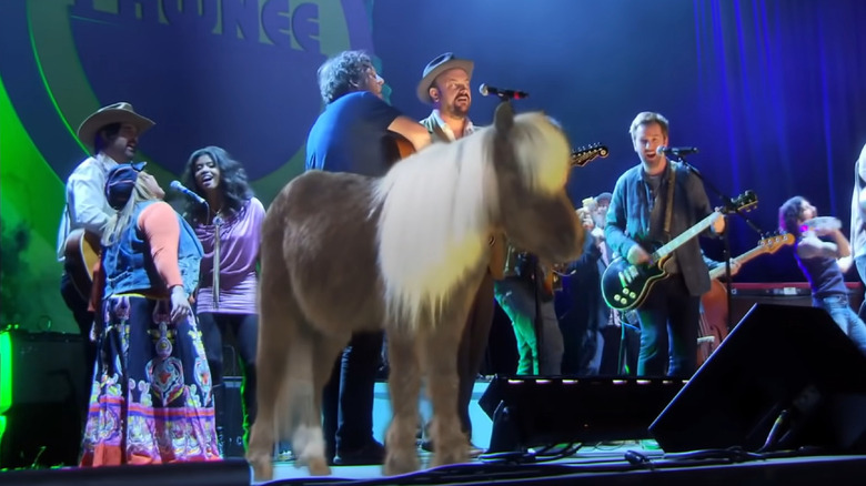 Li'l Sebastian hologram at the Pawnee Unity Concert