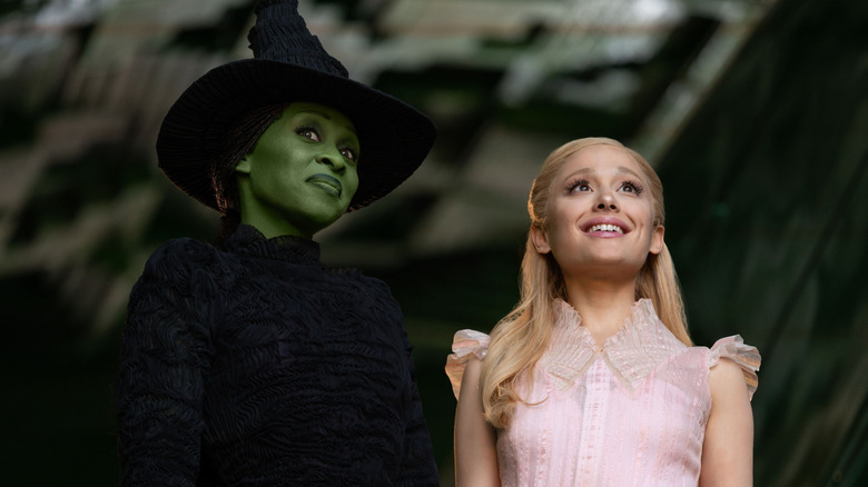 Glinda and Elphaba looking at Emerald City smiling