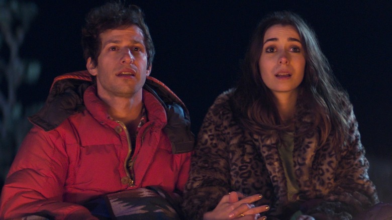 Cristin Milioti and Andy Samberg holding hands