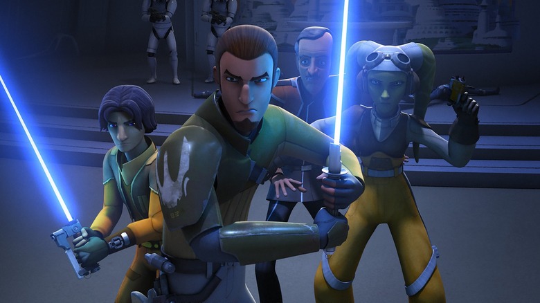 Ezra and Kanan wielding lightsabers