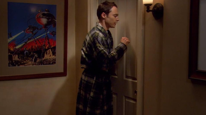 Sheldon knocking on a door on The Big Bang Theory