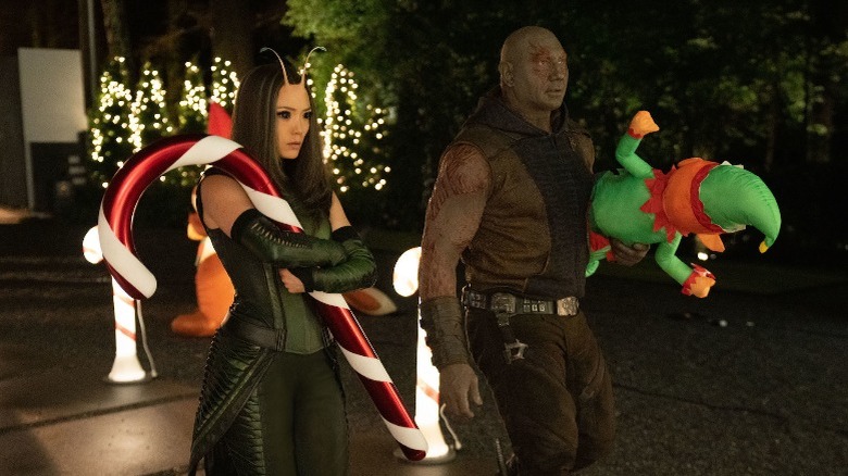 Pom Klementieff and Dave Bautista in The Guardians of the Galaxy Holiday Special