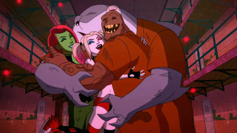 Harley Quinn villains hugging each other