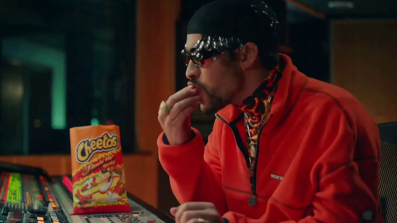 Bad Bunny eating Cheetos