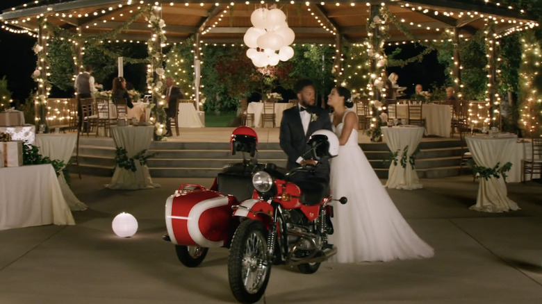 groom bride motorcycle