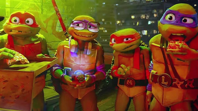 Teenage Mutant Ninja Turtles eating pizza