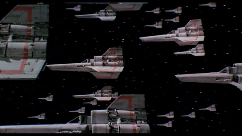 Ships flying through space on Battlestar Galactica