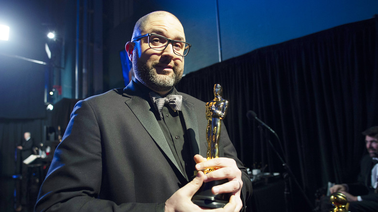 Josh Cooley just after winning the Academy Award for Best Animated Feature