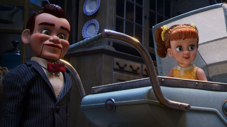 Gabby Gabby and one of her ventriloquist dummy minions in Toy Story 4