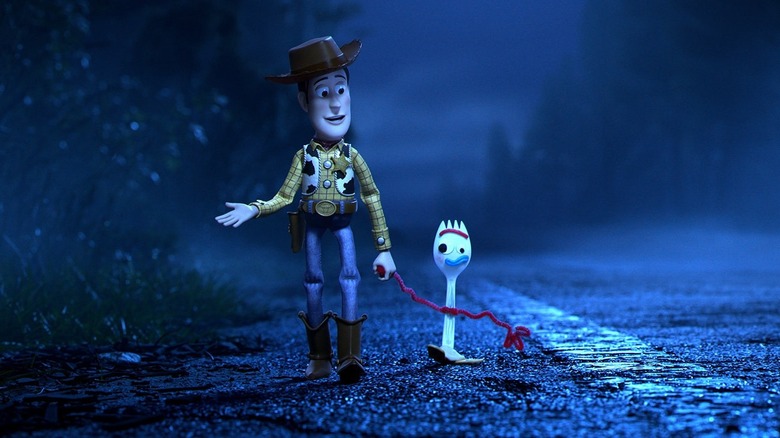 Woody and Forky going for a walk in Toy Story 4 