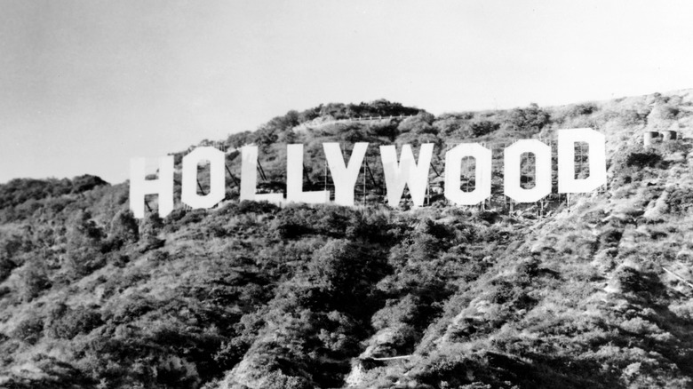 Black and white Hollywood sign