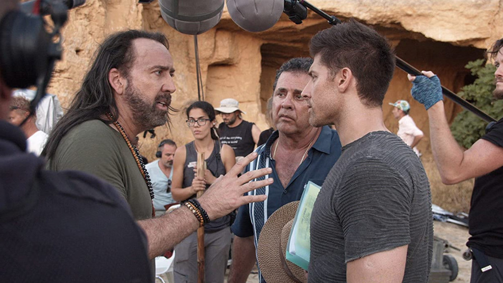 Nicolas Cage and Alain Moussi on the set of Jiu Jitsu