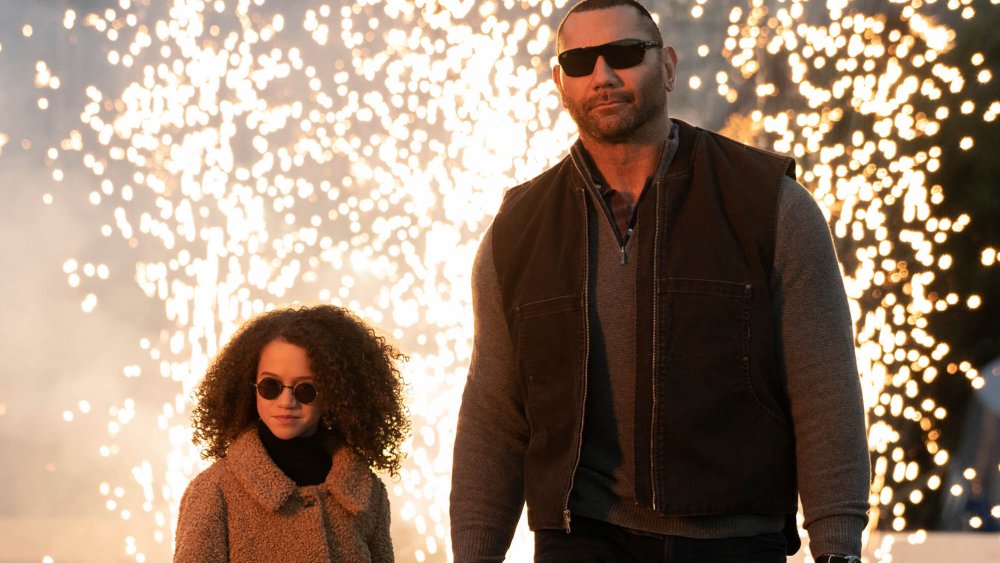 Chloe Coleman as Sophie and Dave Bautista as JJ in My Spy