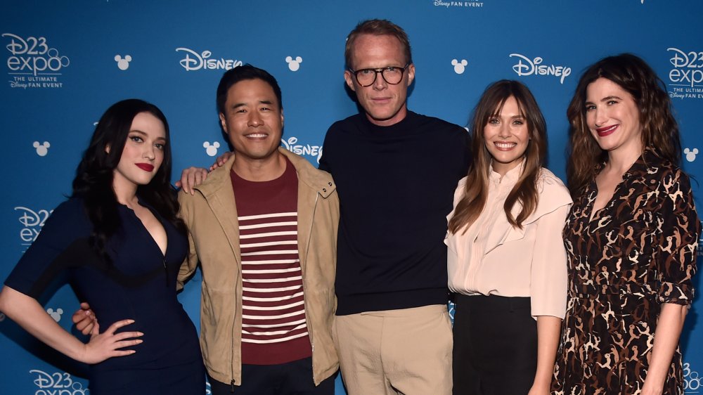 WandaVision cast members Kat Dennings, Randall Park, Paul Bettany, Elizabeth Olsen and Kathryn Hahn.