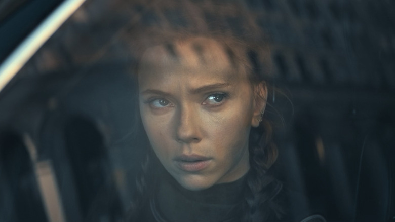 Natasha Romanoff looking out car window